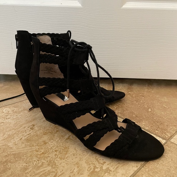 INC Black Lace Up Gladiator Wedge Sandals - Picture 4 of 10